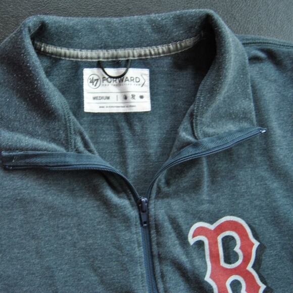 Boston Red Sox Baseball Quarter Zip up Sweater Gray/Blue and Red Medium - Picture 4 of 8